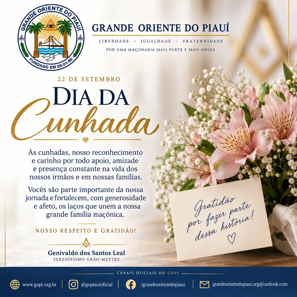 Grande Oriente do Piauí presta homenagem pelo Dia da Cunhada